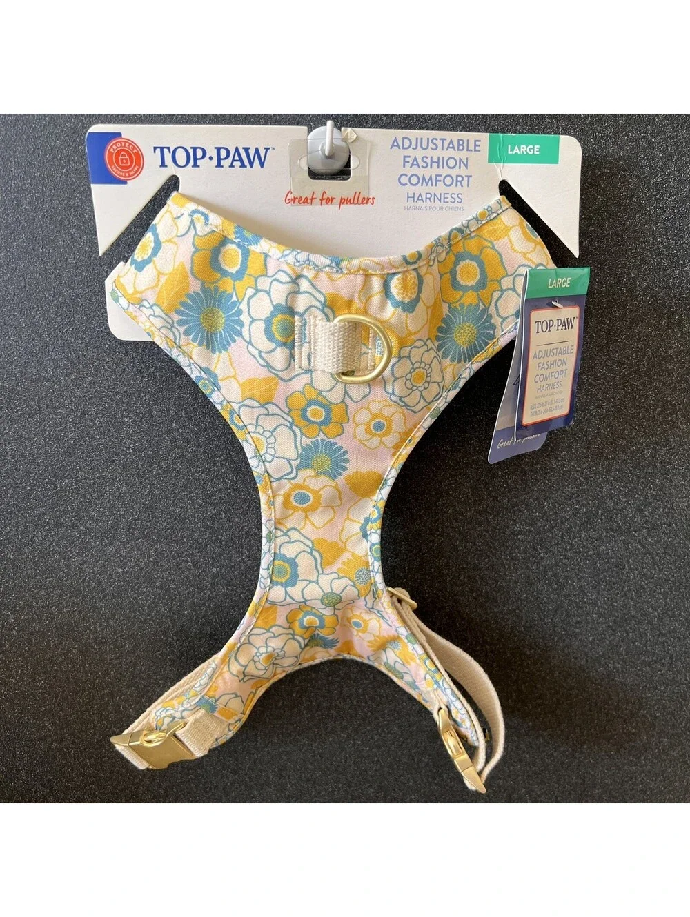 NWT Top Paw (L) Soft Chest Dog Puppy Harness Retro Floral Spring Yellow Blue
